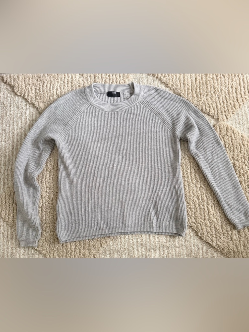 Tahari Gray Ribbed Crewneck Sweater